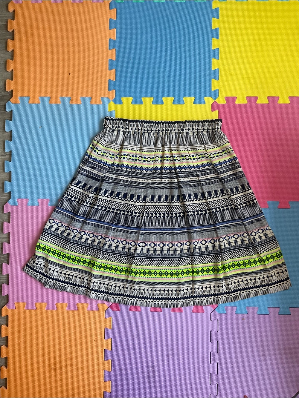 🦋Boho Vacation Stripe Circle Skirt with Neon Yellow Accent Size Small